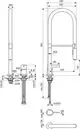 2-Loch Küchenarmatur mit Halterung und Brause, designed von Ideal Standard. Abbildungsmaße und Details zu Anschlussmöglichkeiten sind im technischen Zeichnungsformat dargestellt.